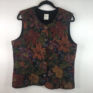 Norm Thompson Floral Vest Metal Buttons Size L